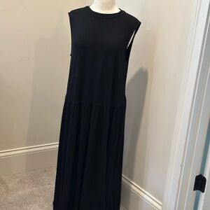 Eileen Fisher Black Fine Jersey Crew Neck Shirred Dress